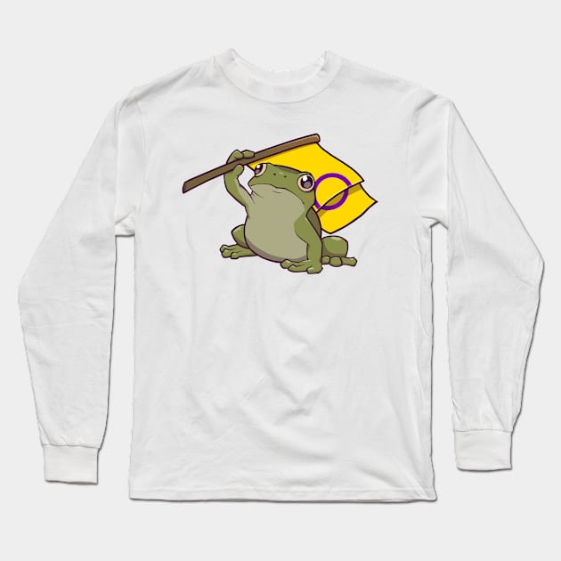 Intersex Pride Flag-Holding Frog Long Sleeve T-Shirt by saltuurn